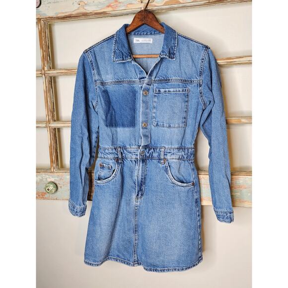 Zara girls medium wash denim mini dress in size 11/12 / 152 - Picture 3 of 8